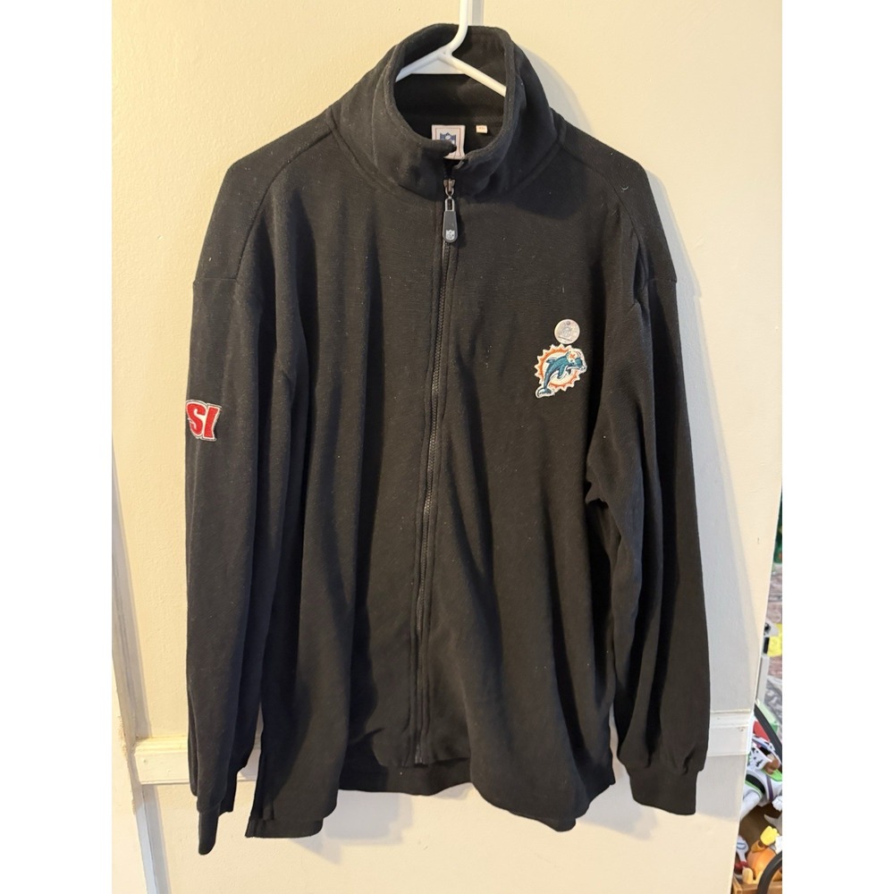 Miami Dolphins Jacket Mens XL Black Full Zip Fleece Long Sleeve Casual NFL Adult